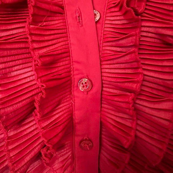 Bebe Red Button Up Ruffle Top - Picture 6 of 6